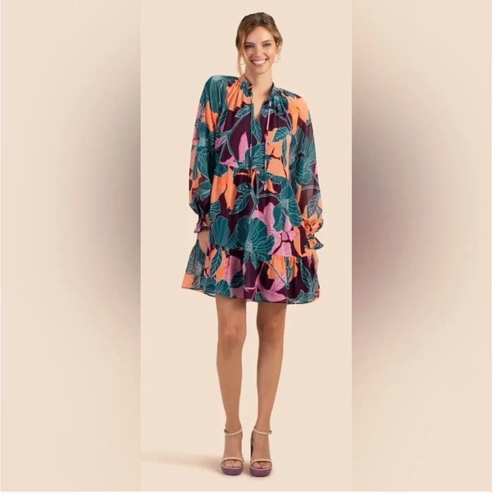 Trina Turk Rhapsodic Mini Dress Pink Green Tropical Floral Sz M Resortwear Party - Picture 3 of 15